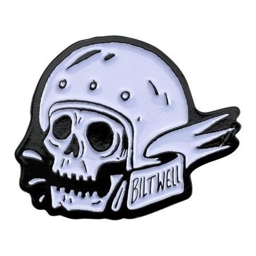 Biltwell Emaille Pin Skull - Weiß / Schwarz