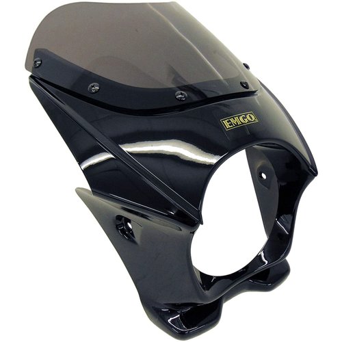 Emgo Mini Carenado Cafe Racer Parabrisas para Faros de 5.75" (14.6 cm) en Negro Brillante