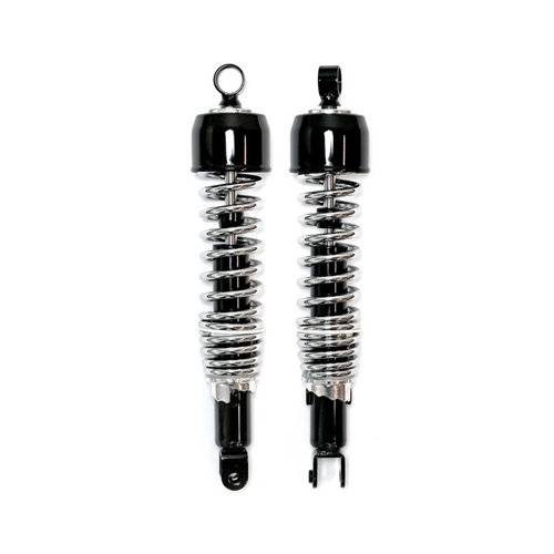 Emgo Set de Amortiguadores Negro/Cromo Doble Muelle con Montaje Ojo/Horquilla de 360mm y Longitud Total de 365mm para Honda CB (CB650SC/CB750F/CB1100F) 1979-1983