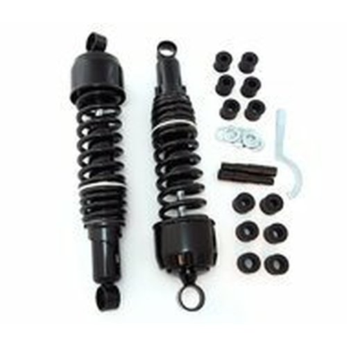 Emgo Black Shock Absorbers with Shrouds 335mm Eye/Eye for Kawasaki KZ (KZ550/KZ900/KZ1000) 1973-1983 | Suzuki GS (GS550/GS850/GS1100) 1977-1985 | Yamaha RD/XS (RD250/XS360) 1973-1977
