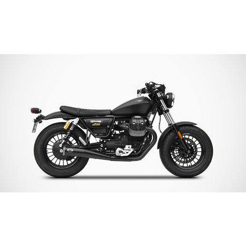 Zard Auspuff Moto Guzzi V9 Bobber-Roamer 16-19, Edelstahl Schwarz, langer Slip-On, E-Markierung, Euro4