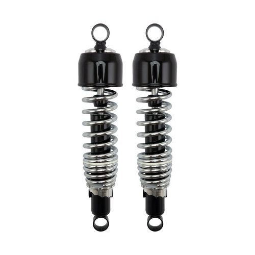 Emgo 325mm Eye/Eye Amortiguadores Negro/Cromo con muelles cromados para Honda CX500/VT750C/CB900C 1978-1983 | Kawasaki KZ650/KZ750/VN700 1969-1988 | Suzuki GT550/GS650GLX/VS700 1970-1986 | Yamaha XS650/XJ750/VMX-12N 1975-1986