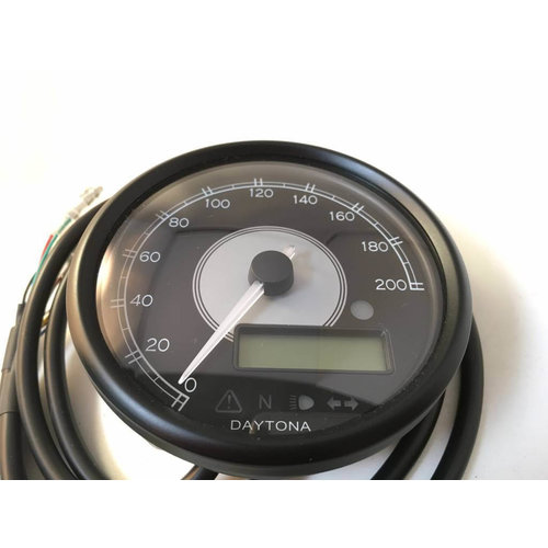 Daytona Velona 80mm Speedometer & Tachometer in Black with 200km/h Scale, 0-20,000 RPM, Voltmeter and ECE Approval