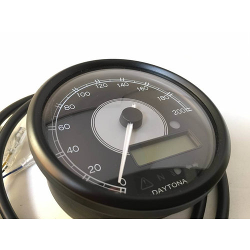 Daytona Velona Tachimetro e Contagiri 80mm Nero con Scala 200km/h, 0-20.000 RPM, Voltmetro e Omologazione ECE