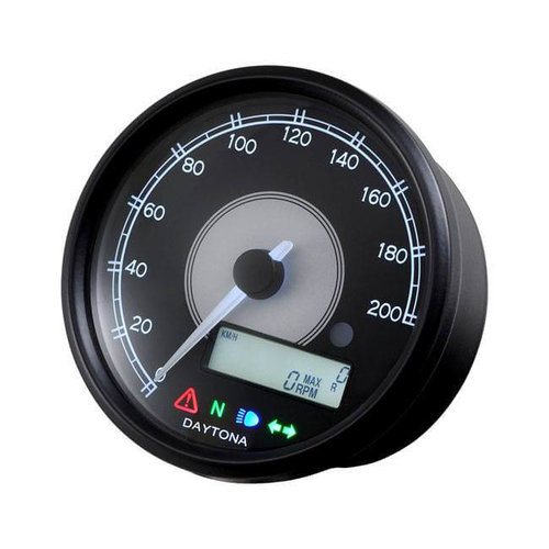 Daytona Velona Tachimetro e Contagiri 80mm Nero con Scala 200km/h, 0-20.000 RPM, Voltmetro e Omologazione ECE