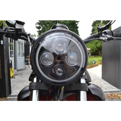6.5 Schwarz Motorrad Scheinwerfer LED Chrome Head Light Licht Blinker -  CafeRacerWebshop.de