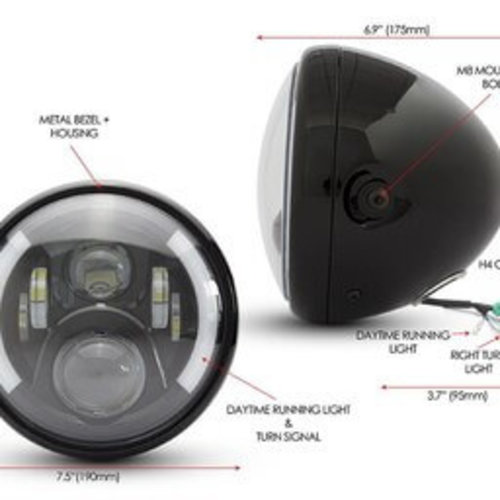 7 " Multi LED Koplamp + Knipperlichten Black Type 2