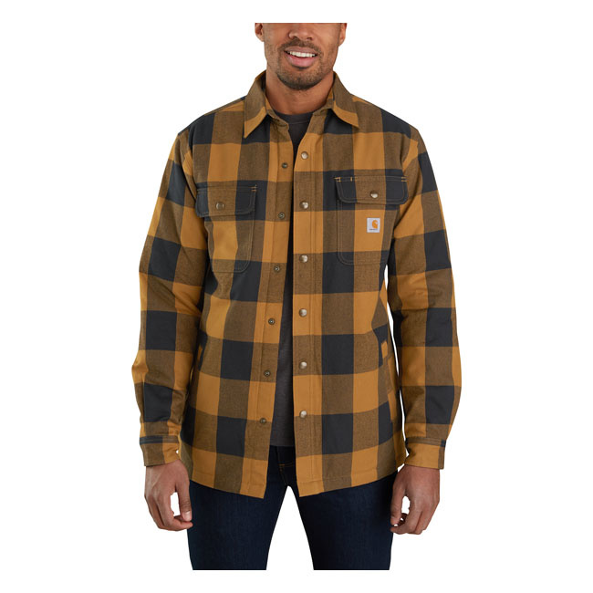 SHERPA LINED FLANNEL PLAID SHIRT CARHARTT BROWN - CafeRacerWebshop.com