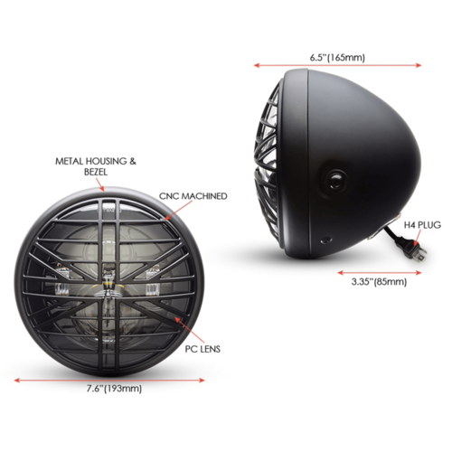 Projecteur à LED 7 " avec multiprojecteur noir mat et grille Union Jack