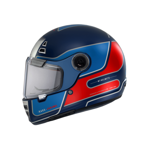 MT Helmets Casco Jarama SV Baux Mate | Azul y Rojo | Detalles Plateados