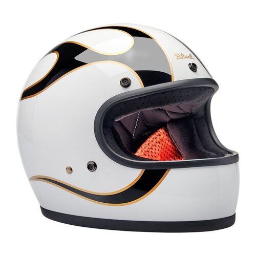 Biltwell Gringo Casque Brillant Blanc/Flammes Noires | ECE R22.06