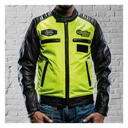 Chaqueta de cuero Zero Vision negra/amarilla fluorescente