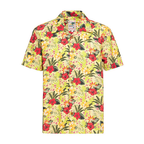 King Kerosin Camicia in stile hawaiano tropicale AOP Blazing Yello