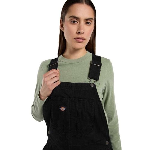 Dickies Babero de lona suelta para mujer, color negro.
