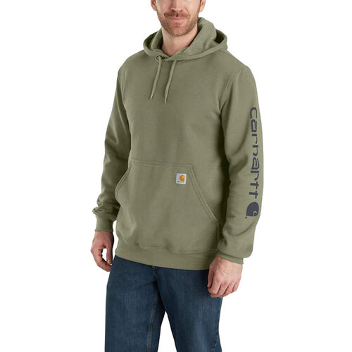Carhartt Felpa con cappuccio con logo sulla manica, colore verde oliva polveroso.