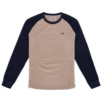 Waffle Jersey Long Sleeve Shirt in Sand/Navy - Vintage Style