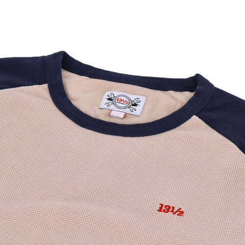 13½ Waffle Jersey Long Sleeve Shirt in Sand/Navy - Vintage Style