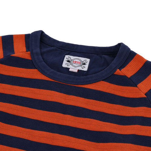 13½ Waffle Jersey Long Sleeve Shirt in Orange/Navy - Vintage Style
