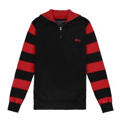 Outlaw Half-Zip Sweater in Black/Red - Classic Biker Style