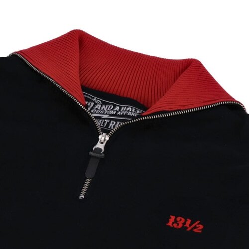 13½ Outlaw Half-Zip Sweater in Black/Red - Classic Biker Style