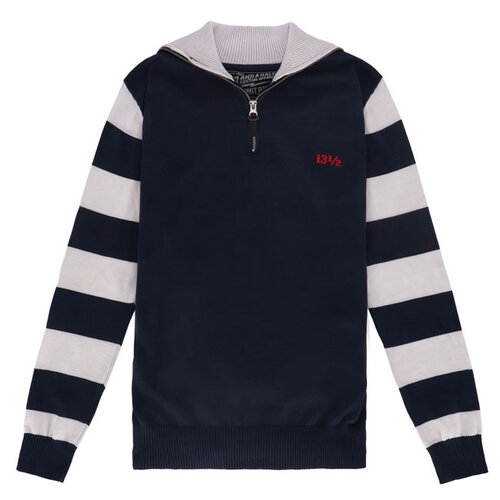 13½ Outlaw Half-Zip Sweater in Navy/Offwhite - Classic Biker Style