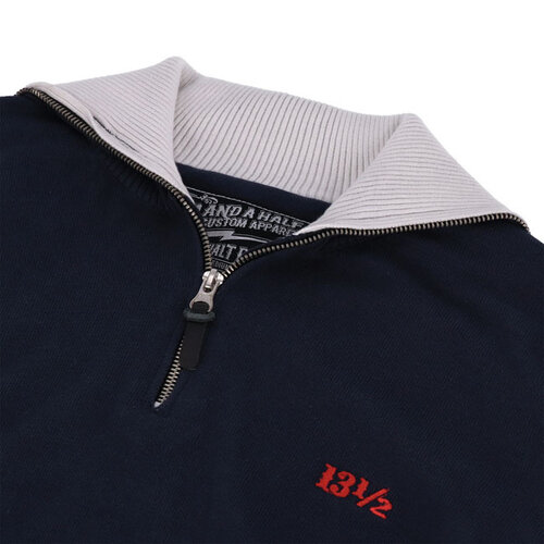 13½ Outlaw Half-Zip Sweater in Navy/Offwhite - Classic Biker Style