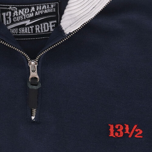 13½ Outlaw Half-Zip Sweater in Navy/Offwhite - Classic Biker Style