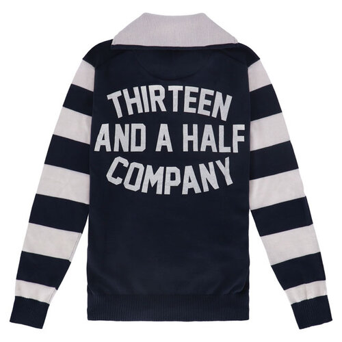 13½ Outlaw Half-Zip Sweater in Navy/Offwhite - Classic Biker Style