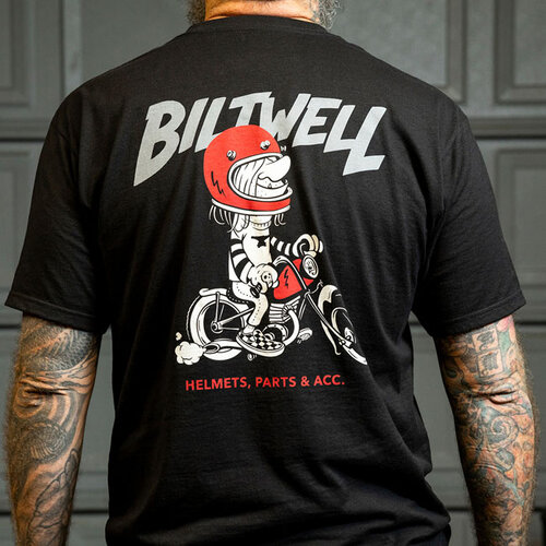 Biltwell Camiseta Motorsickle Negra - 100% Algodón Preencogido, Diseño de Ilustración Vintage