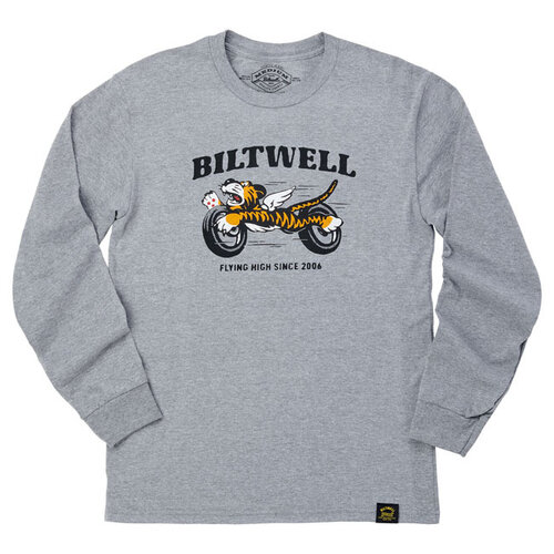 Biltwell Tiger Langarm Graphit Shirt - 100% Vorbehandelte Baumwolle, Reguläre Passform