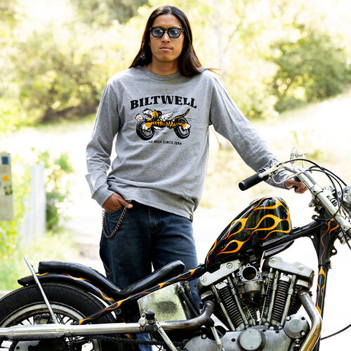 Biltwell Tiger Long Sleeve Graphite Shirt - 100% Pre-Shrunk Cotton, Regular Fit