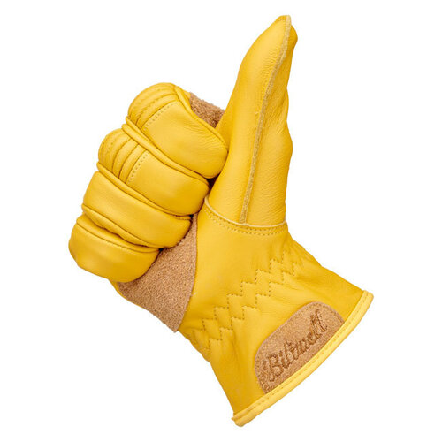 Biltwell Work Gloves 2.0 Gold - 100% Goatskin Construction with Suede Palm Protection