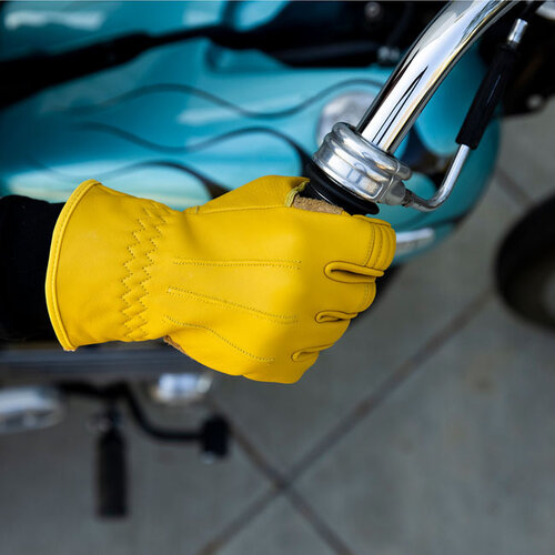 Biltwell Work Gloves 2.0 Gold - Construcción 100% Cuero de Cabra con Protección de Palma de Ante
