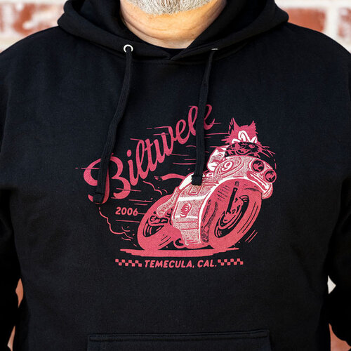 Biltwell Fast Cat Hoodie Negro - Sudadera de Peso Medio con Ajuste Estándar, Mezcla de Fleece 80/20 Algodón/Poliéster