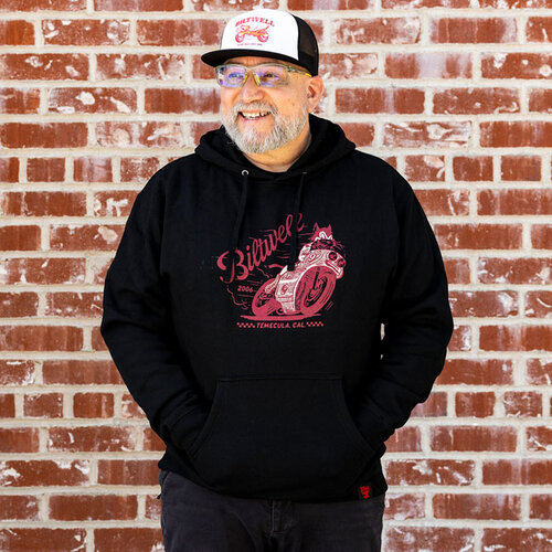 Biltwell Fast Cat Hoodie Negro - Sudadera de Peso Medio con Ajuste Estándar, Mezcla de Fleece 80/20 Algodón/Poliéster