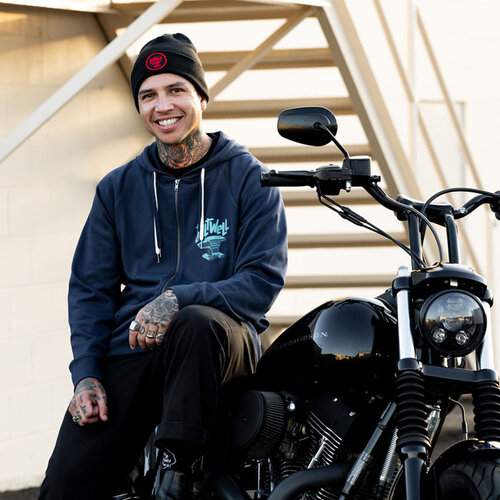 Biltwell Anvil Beanie Zwart/Rood - 97% Gerecycled Polyester, Klassieke Stijl