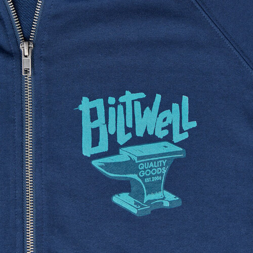 Biltwell Anvil Zip Hoodie Blauw - Lichtgewicht 7.5oz Ring Spun Katoen met Duimopeningen