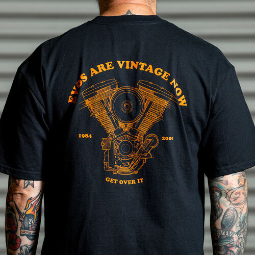 Biltwell Camiseta Evolution Negra - 100% Algodón Preencogido, Corte Regular