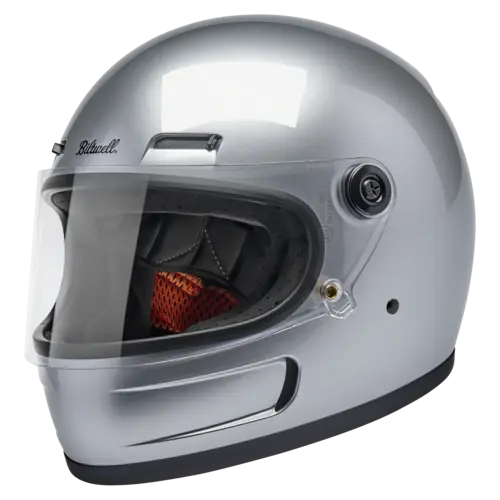 Biltwell Casco Gringo SV Plata Brillante - Carcasa de ABS Ligera, Ventilación Integrada para Comodidad