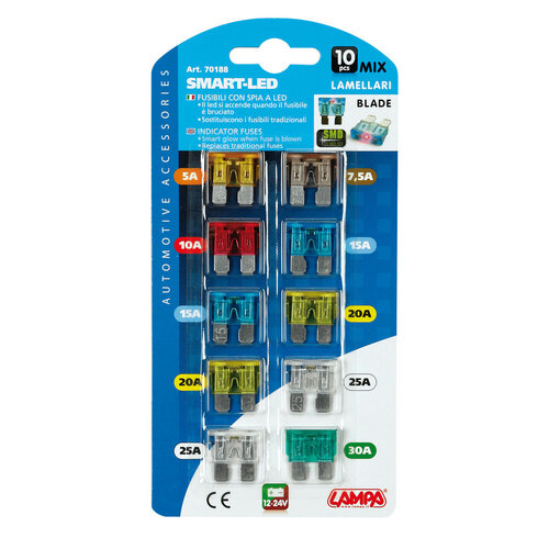 Lampa Smart-Led Flachsicherungsset mit LED-Anzeige, 10 Stk., 5-30A, 12/32V