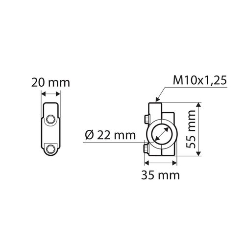 Lampa Fix Mirror morsetto specchietto per manubrio da 22 mm, M10 filettatura destra