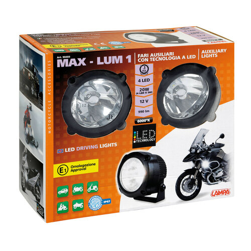 Lampa Max-Lum 1 Fari LED Supplementari, Coppia, 12V 20W, 990 lm, 6000K, E-Mark R112