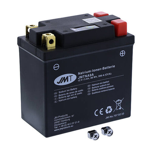 JMT NA9A Natrium-Ionen Motorradbatterie 12V 3Ah, 300 A CCA, Doppelpole