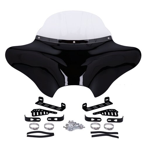 Äußeres Batwing-Verkleidungsset - Gabelmontage, Unlackiertes gloss black ABS mit klarer Windschutzscheibe