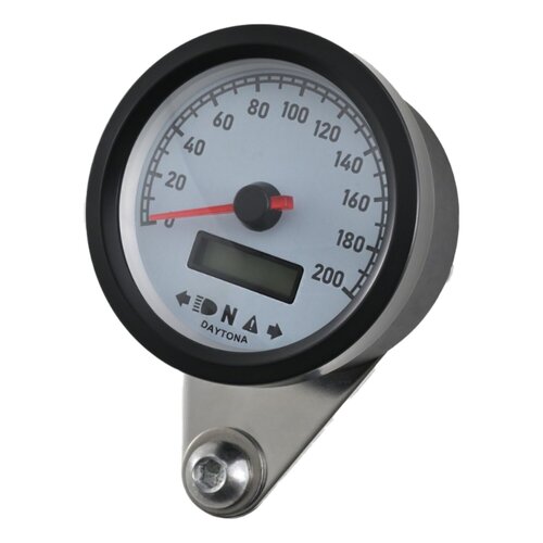 Daytona Velona 60-WP 60mm Velocímetro con Esfera Blanca, Tacómetro Digital y Pantalla LCD