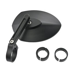 Bar End Spiegel Number 23 Korte Steel in Zwart, Hexagon Teardrop Style, 119 mm x 85 mm Aluminium Kop