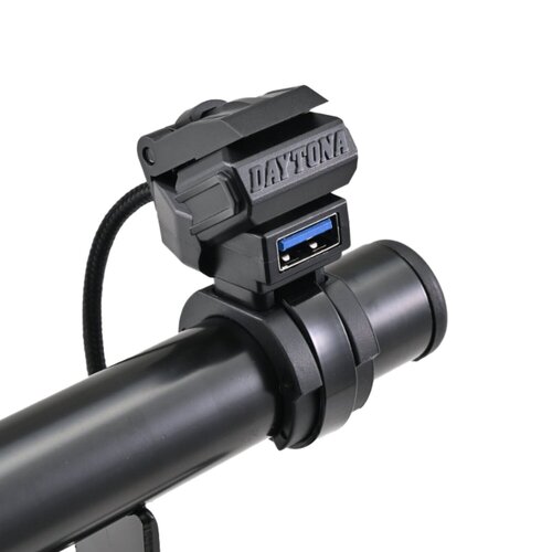 Daytona Black Handlebar Mounted USB-A Charge Port Kit With QC3.0 Fast Charge, Fits 22.2mm And 25.4mm Handlebars