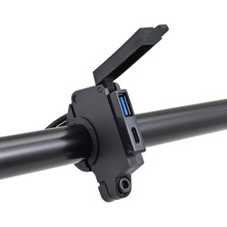 USB-A/C Charge Port Kit - Slim Handlebar Mount, 60W Dual USB Charger with QC3.0 and USB-C PD for 22 mm / 1 Inch Handlebars