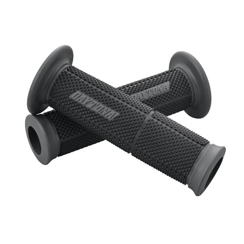 Daytona Grippy Grip GGD-Base 2 Poignées pour Guidon 22.2 mm, Noir & Gris, Open End, 123 mm de Longueur, Design Sportif