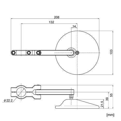 Daytona Rétroviseur Clamp-On ABS pour Guidon 22mm, Tête 103mm, Homologué CE